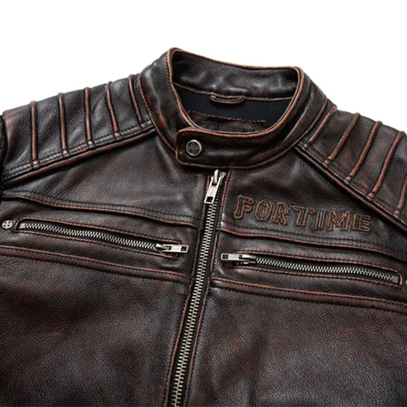 Vintage Leather Racer Moto Jacket