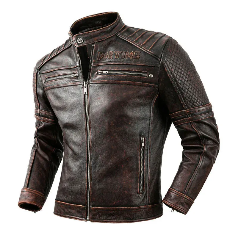 Vintage Leather Racer Moto Jacket