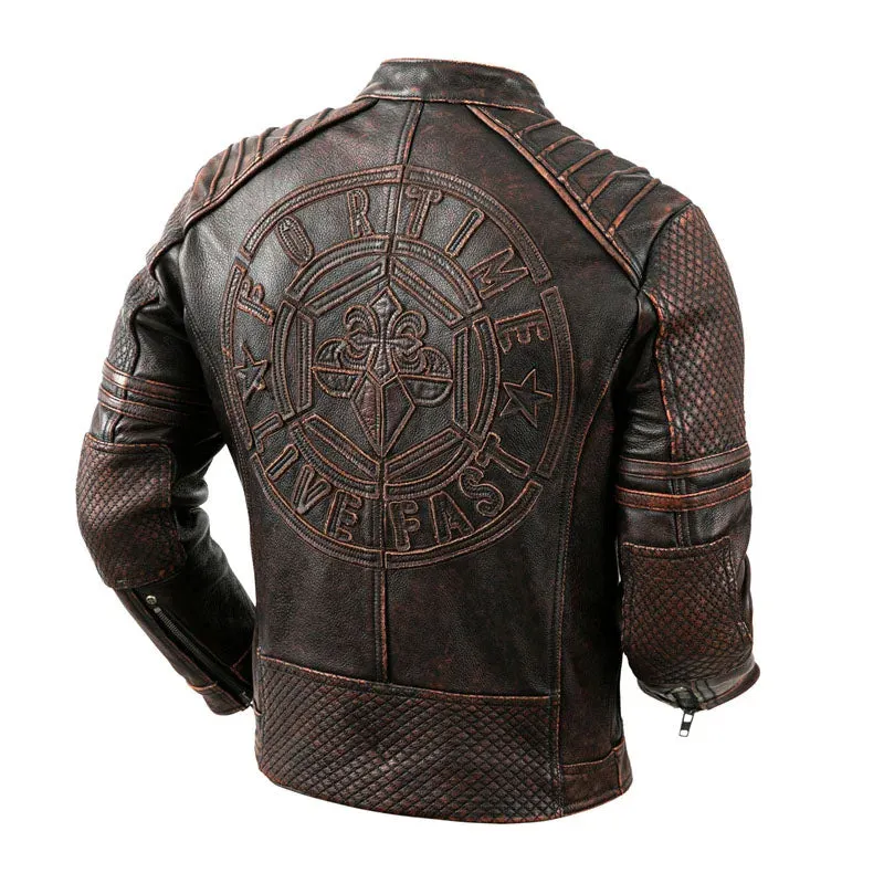 Vintage Leather Racer Moto Jacket