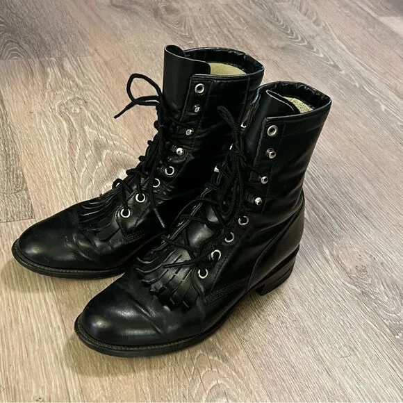 Vintage Justin Kiltie Boot lace Up Western Cowgirl Youth 5.5 Women’s 7 USA