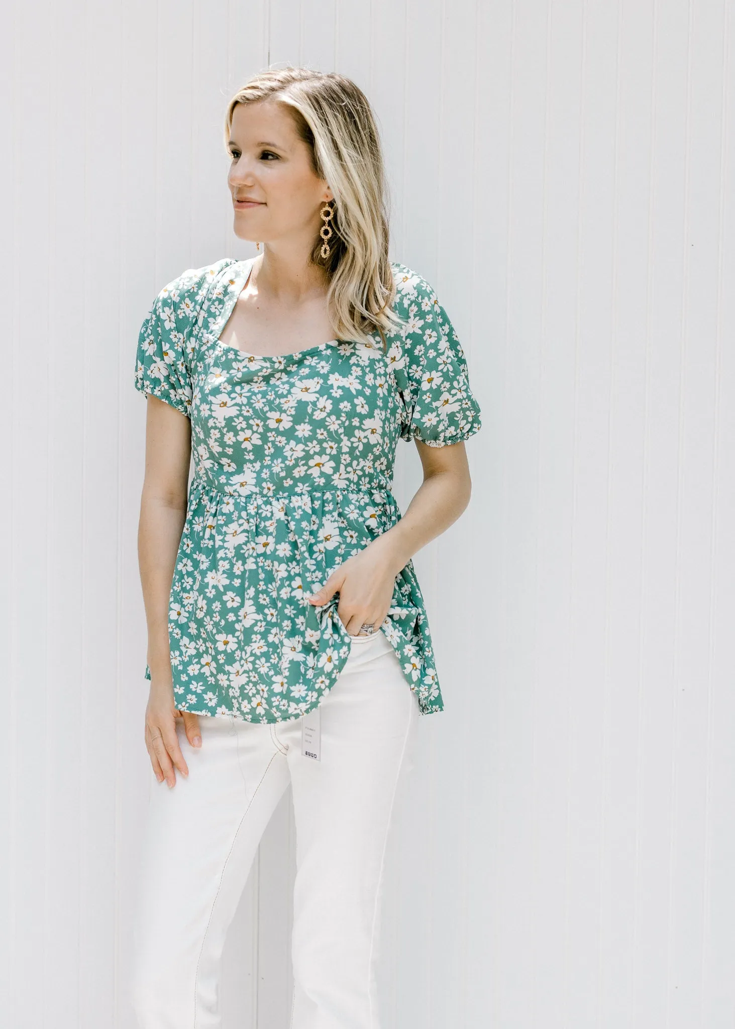 X Green and White Top